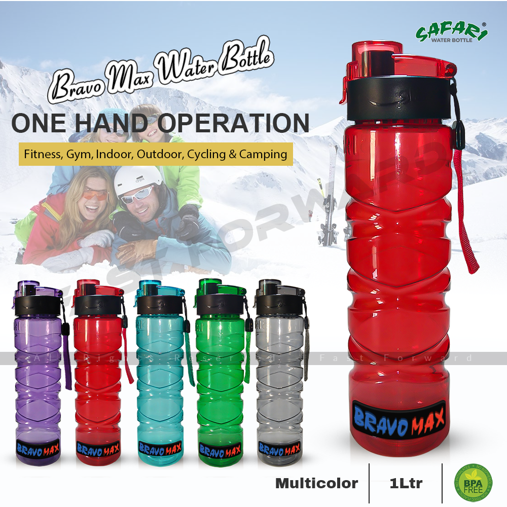Bravo MAX Water Bottle With Leak Proof Flip Top BPA Free For Fitness Gym Indoor Outdoor Safari Bottles