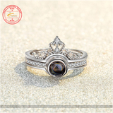 Crystal Zircon Crown Opening Adjustable Couple Ring 925 Sterling Silver Jewelicious