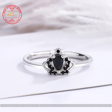 Crystal Zircon Black Crown Open Ring Size Adjustable 925 Sterling Silver Jewelicious
