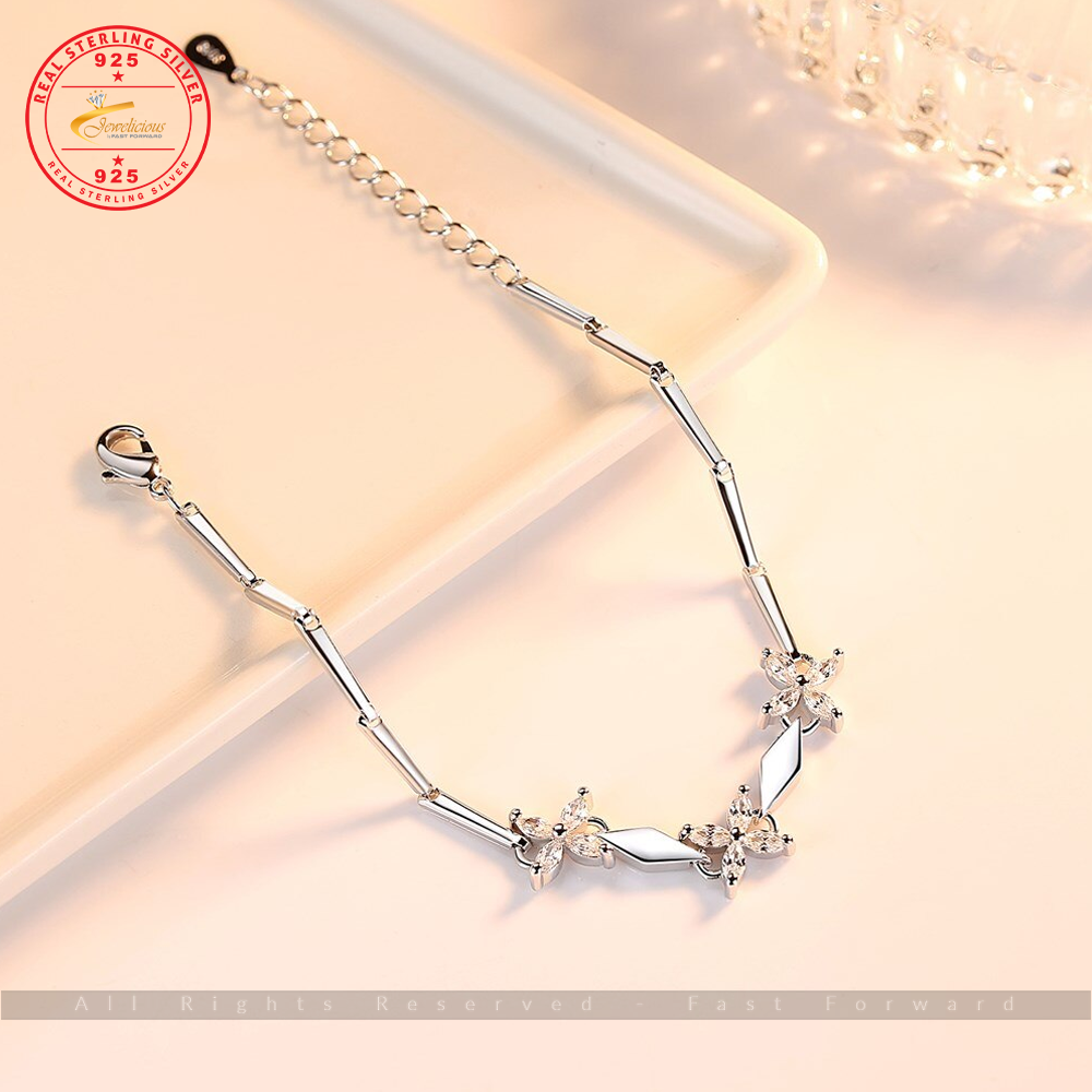 Crystal Zircon Four Leaf Clover Bracelet Length 15.5CM+4CM 925 Sterling Silver Jewelicious