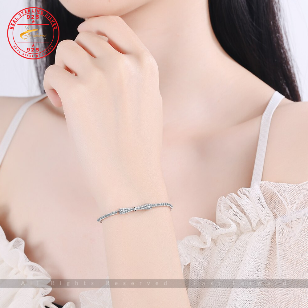 Crystal Zircon Bowknot Bracelet Length 16+3.5CM 925 Sterling Silver Jewelicious