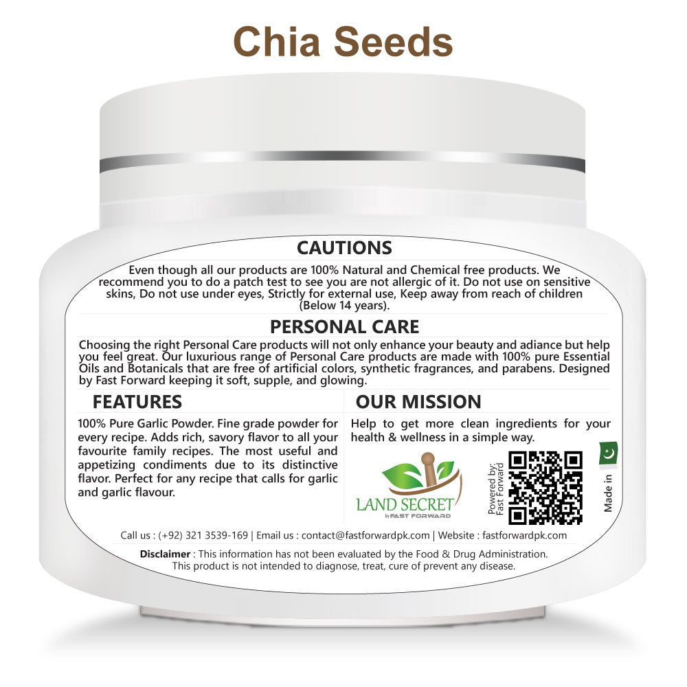 Chia Seeds Powder a Healthy Food and Great for Salads, Yogurt & Smoothies 100 gm Land Secret