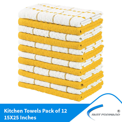 Kitchen Towels 15 x 25 Inches for Dish, Tea and Bar Towels 12 Pack Fast Forward