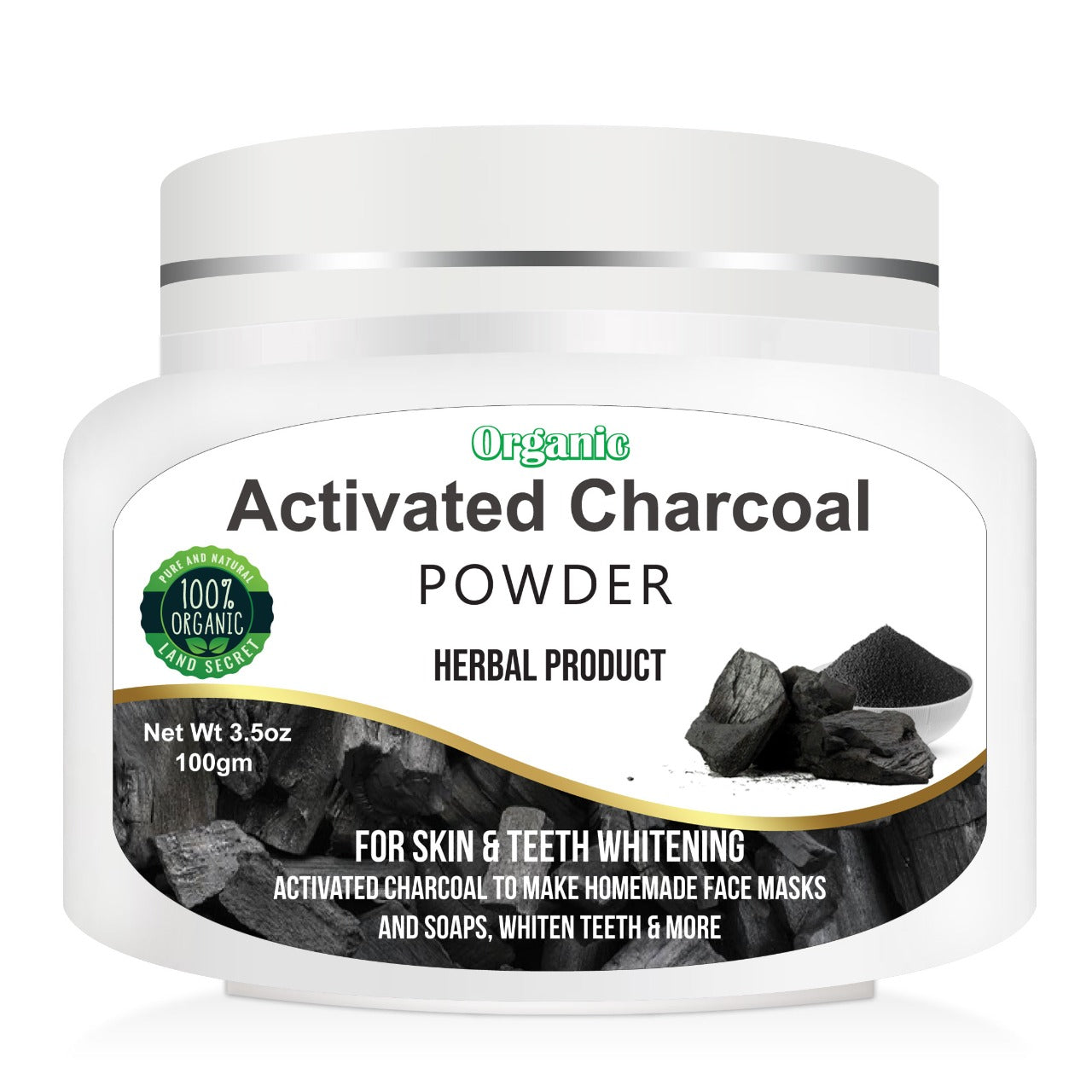Land Secret Activated Charcoal Powder- Teeth Whitening, Skin Detox, Facial Mask & Internal Cleanse - 100g Land Secret