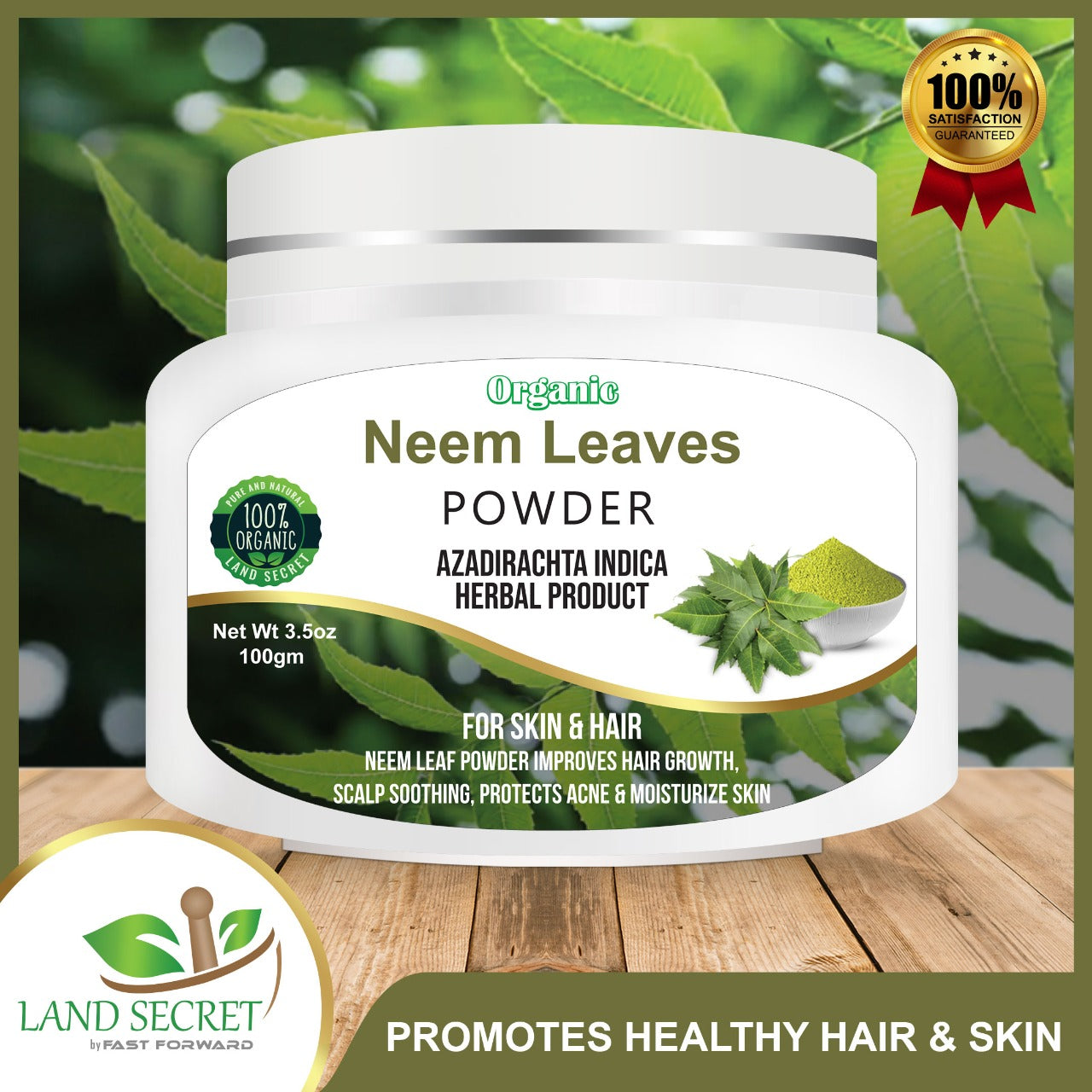 Neem Leaf Powder Natural Extract from Green Neem Leaves for Skin, 100 gm Land Secret