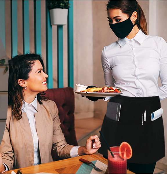 Waist Short Apron 3 Pocket for Men Women, Kitchen, Restaurant and Crafting Pack of 2 Fast Forward