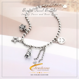 Handmade Bear Star Smiling Face Tassel Bead Chain Bracelet 925 Sterling Silver Jewelicious