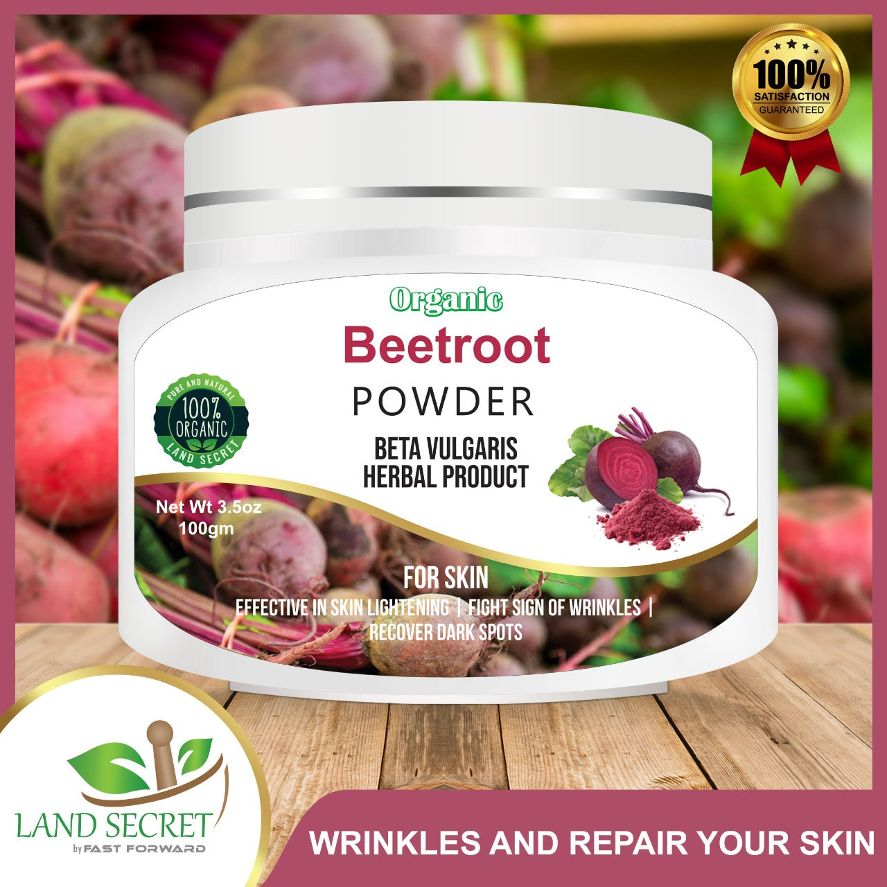 Land Secret Beetroot Powder Getting Rid Of Dark Circles To Preventing Hair Loss, Use Beetroot For Healthy Skin And Hair 100 gm Land Secret