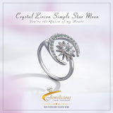 Crystal Zircon Simple Star Moon Open Ring Size Adjustable 925 Sterling Silver Jewelicious