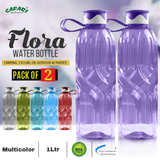 Flora Water Bottle's Two-Color Waves Design Cap and Strong Plastic Handle - 1 Liter Capacity, BPA-Free, and Features Excellent Vertical Waves Textured Design Safari Bottles